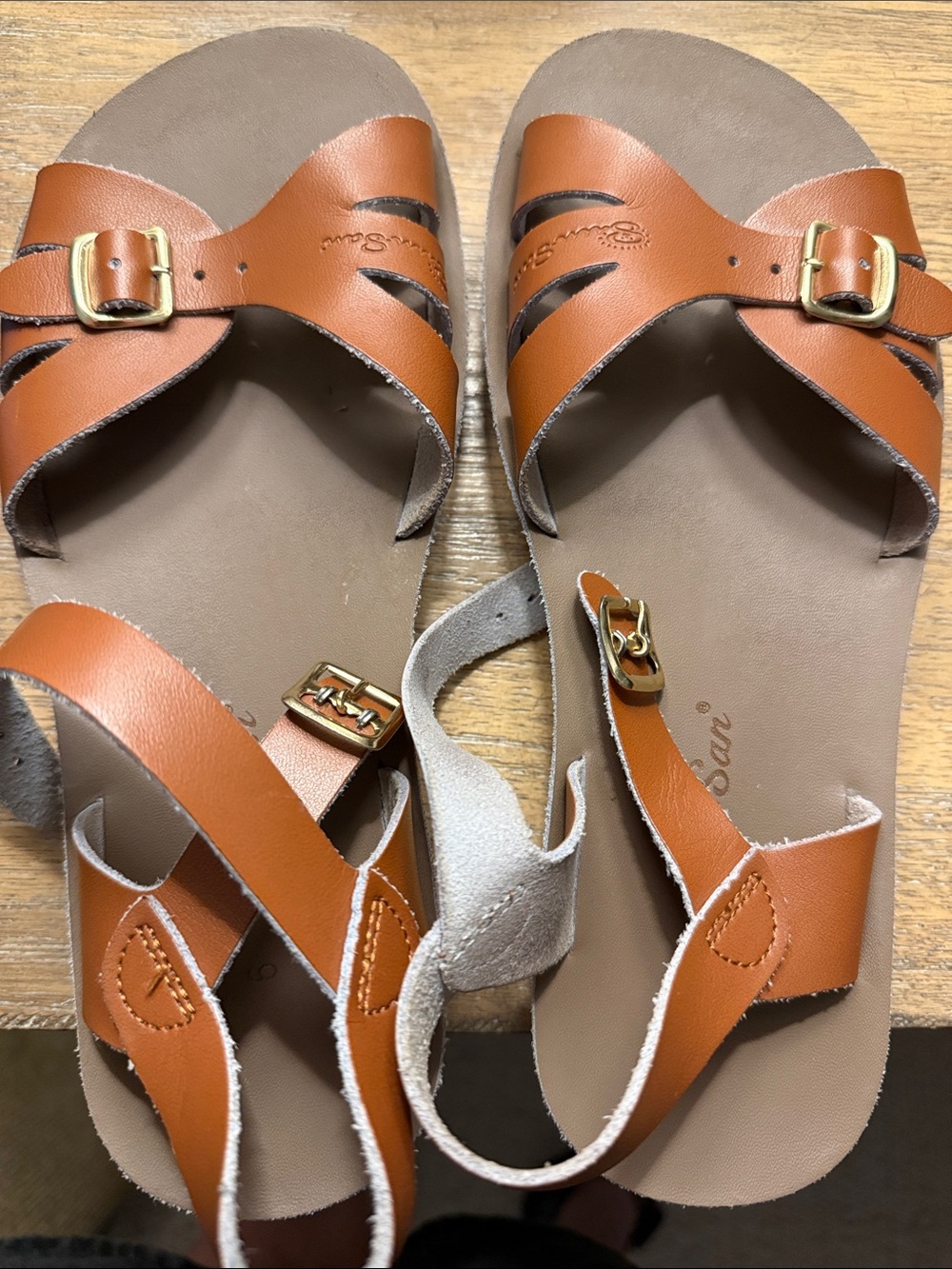 Women's Brown Leather Buckle Sandals Salt Water by Hoy